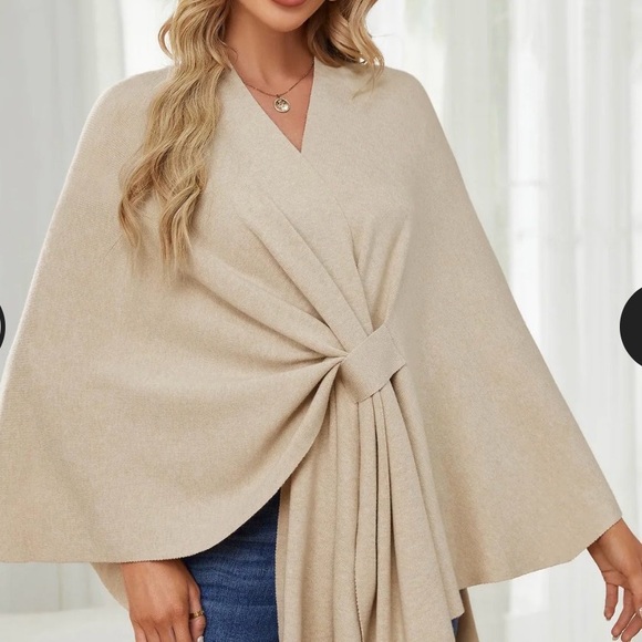 NWT PULI Women's Shawl Wrap Open Front Poncho Sweater for Spring Fall Winter - Picture 2 of 6